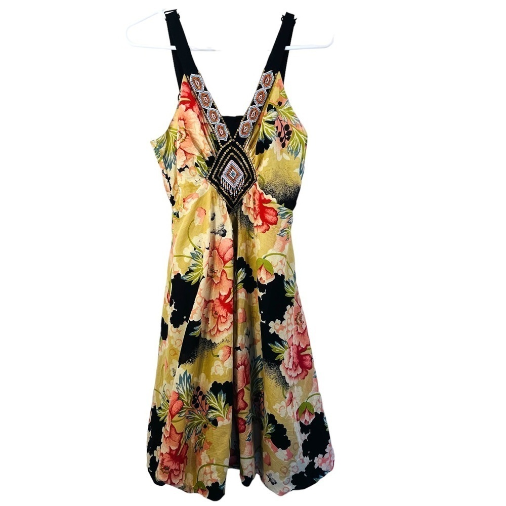 VASNA Desire boho floral beaded sequined sundress. Fit & flare. 100% cotton. M